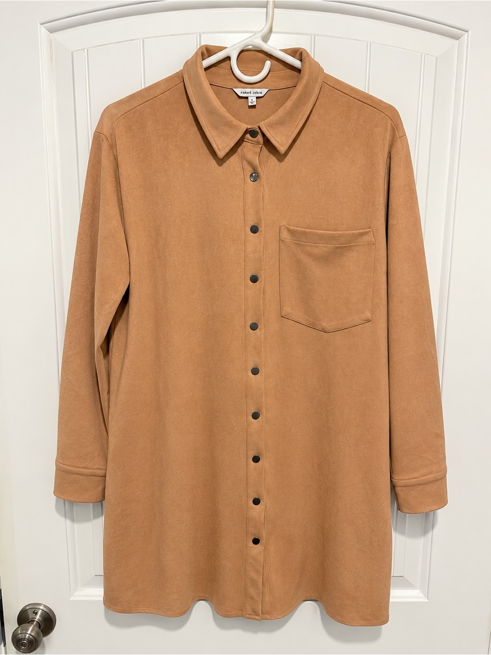 Naked Zebra Faux Suede Longline Shirt Shacket Camel Tan Women’s L